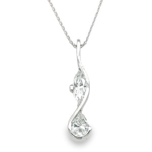 Estate 14kt White Gold Marquise And Pear Shaped Diamond Drop Pendant