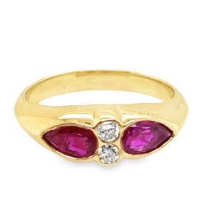 Estate 18kt Yellow Gold Ruby And Diamond Band Ring