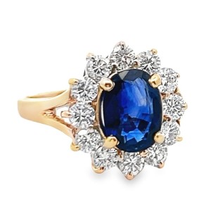 Estate 14kt Yellow Gold Sapphire And Diamond "Lady Di" Ring