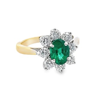 Estate 14kt Yellow Gold Emerald And Diamond Halo Ring