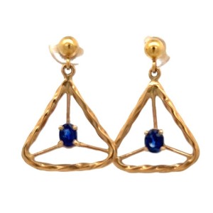 Estate 14kt White Gold Sapphire Triangle Earrings. These 