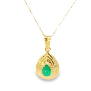 Estate 18kt Yellow Gold Cabochon Emerald Pendant Necklace