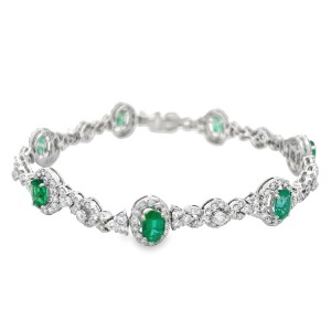 Estate 18kt White Gold Emerald And Diamond Bracelet