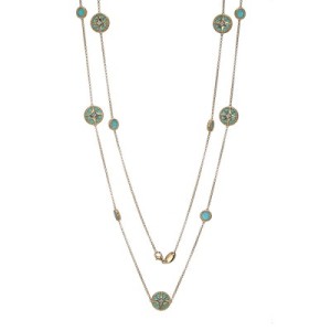 Charles Garnier 18kt Yellow Gold Over Sterling Silver And Synthetic Turquoise "Compass Rose" Necklace