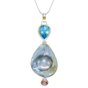 Michou Sterling Silver And 22kt Vermeil Topaz And Blister Pearl Pendant