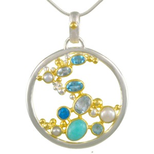Michou Sterling Silver And 22kt Vermeil Blue Topaz, Amazonite And Pearl Pendant Necklace