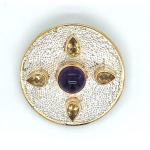 Michou Sterling Silver And 22kt Vermeil Amethyst And Citrine Disc Pendant
