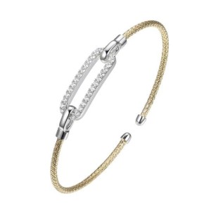 Charles Garnier 18kt Yellow Gold Over Sterling Silver Cuff Bracelet With CZ Accents