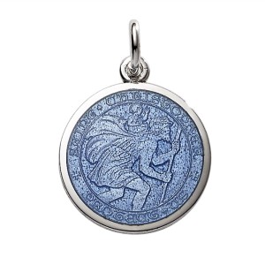 Sterling Silver Large (1") Round St. Christopher's Medal Charm With French Blue Enamel