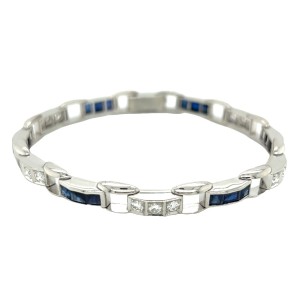 Estate Mid-Century Platinum Sapphire And Diamond Bracelet