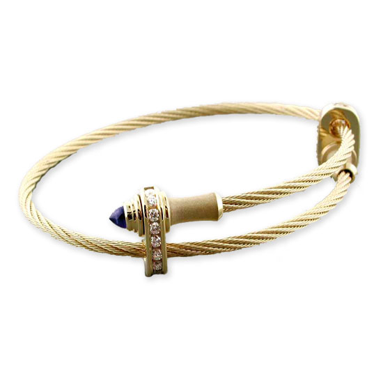 bangle-diamonds 14kt gold diamond and sapphire bangle cable bracelet. $XX