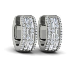 Vlora 14kt White Gold Baguette And Round Diamond Huggie Earrings