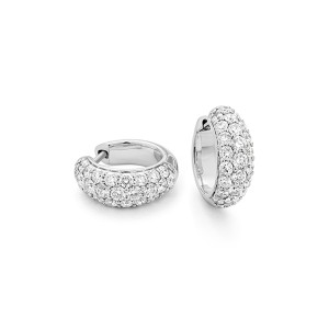 Facet Barcelona 14kt White Gold Pave Diamond Huggie Hoop Earrings