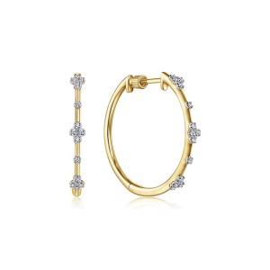 Gabriel & Co, 14kt Yellow Gold Diamond Stations Hoop Earrings