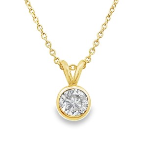 Estate 14kt Yellow Gold 1.00 Bezel Set Diamond Pendant Necklace