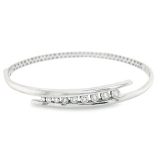 Estate 14kt White Gold Bypass Style Diamond Bangle Bracelet