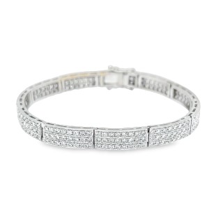 Estate 18KT White Gold Matte Pave Diamond Station Hearts Bangle