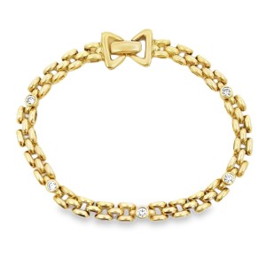 Estate 14kt Yellow Gold Bezel-diamond Link Bracelet