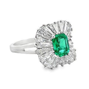 Estate Mid-Century Platinum Emerald And Diamond Ballerina Ring