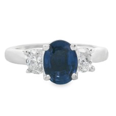 Estate 14kt White Gold Oval Sapphire And Diamond Three Stone Ring