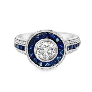 18kt White Gold Diamond And Sapphire Halo Ring