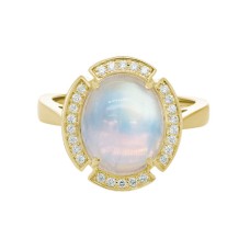 14kt Yellow Gold Moonstone And Diamond Halo Ring