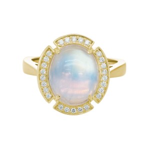 14kt Yellow Gold Moonstone And Diamond Halo Ring