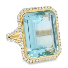 14kt Yellow Gold Aquamarine And Diamond Halo Ring