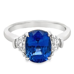 Platinum Three-stone Ceylon Sapphire And Diamonds Ring