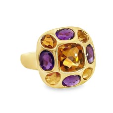 Estate 18kt Yellow Gold Amethyst And Citrine Cabochon Ring