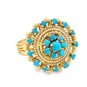 Estate 18kt Yellow Gold Turquoise Cluster Ring