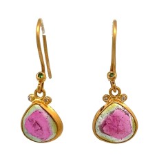 Lika Behar 24kt Yellow Gold Tourmaline "Juicy Magenta" Dangle Earrings