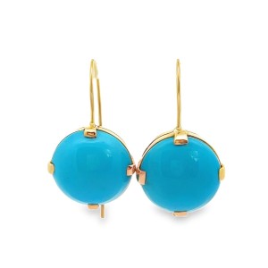 Estate 18kt Yellow Gold Turquoise Drop Earrings. These 