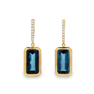 David Kord 14kt Yellow Gold London Blue Topaz And Diamond Dangle Earrings