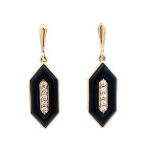 Kabana 14kt Yellow Gold Onyx And Diamond Dangle Earrings.