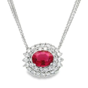 Estate 18kt White Gold Pink Sapphire And Diamond Pendant 