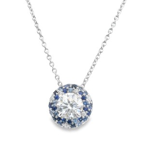 Christophe Danhier 18kt White Gold Diamond And Sapphire Halo Pendant Necklace