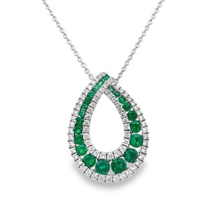 Estate Fana 14kt White Gold Emerald And Diamond "Infinity Loop" Pendant