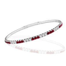 David Kord 18kt White Gold Ruby And Diamond Flexible Bangle Bracelet