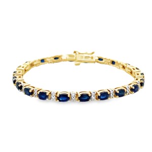 Estate 14kt Yellow Gold Sapphire And Diamond Line Bracelet