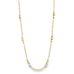 Estate 18kt Yellow Gold Pearl And Bead Trio Station Necklace