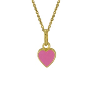 14k Yellow Gold Pink Enamel Child/youth Petite Heart Pendant Necklace