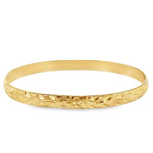 Estate 14kt Yellow Gold Floral Diamond Cut Slip On Bangle Bracelet