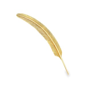 Estate Mid-Century 14kt Yellow Gold Feather Brooch