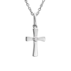 Sterling Silver Youth/child's Diamond-accented Cross Pendant Necklace