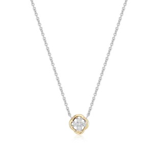 Charles Garnier Sterling Silver And 14kt Yellow Gold "Touch Of Gold" Diamond Clover Necklace