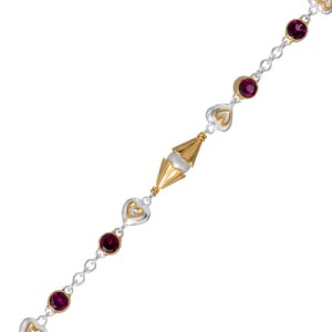 Michou Sterling Silver And 22kt Vermeil Rhodolite Garnet And Pearl Heart Link Bracelet