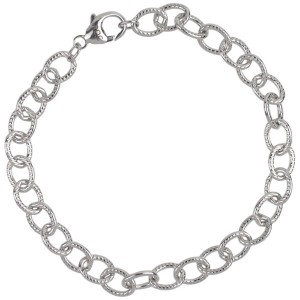 Sterling Silver Textured Round Link Charm Bracelet