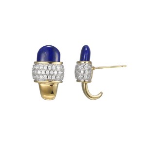 Charles Garnier Yellow-finish Sterling Silver Lapis And CZ Earrings