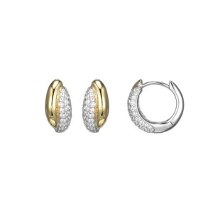 Charles Garnier Two-tone Sterling Silver "Flourish" CZ-accented Small Hoop Earrings